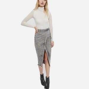 One Teaspoon FESTIVAL Mid Length Denim Skirt Sz XS Gray 4 Pockets Closing Zip